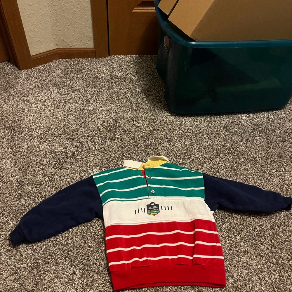 Vintage Rugby Style Sweater Size 5 Mountain Challenge 90s‎ Y2K Colorblock Stripe